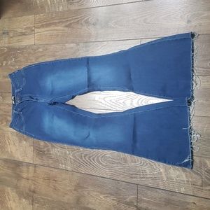 JC &JQ, Boutique Extra High Rise flared Jeans, Size Medium, Destructed Bottom.